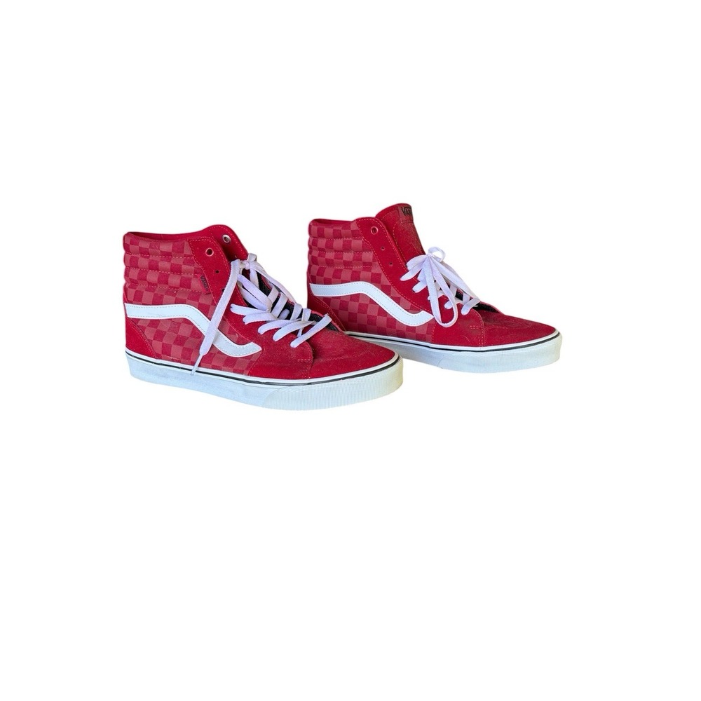 Vans Sk8-Hi Checkerboard Red White High Top Sneakers Men's‎ 10.5 / Women's 12